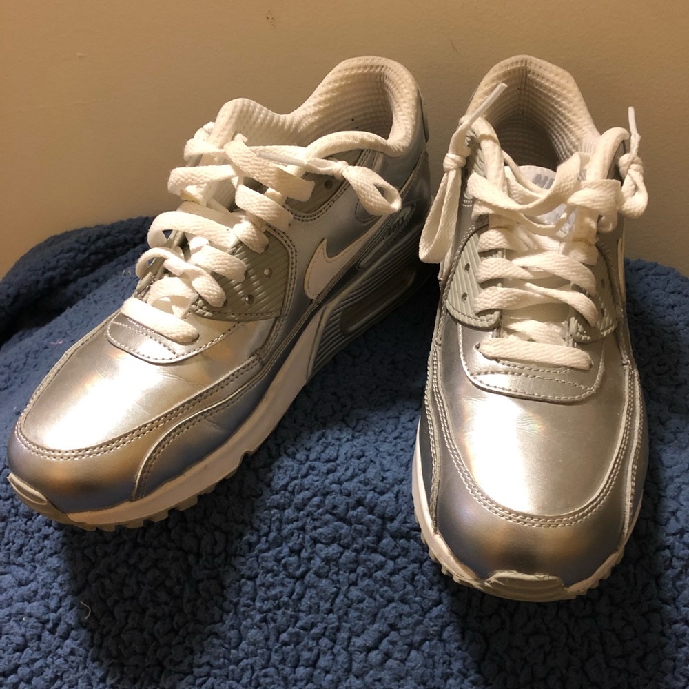 Silver Nike Air Max Sneakers (women’s 8, Kids 6)
